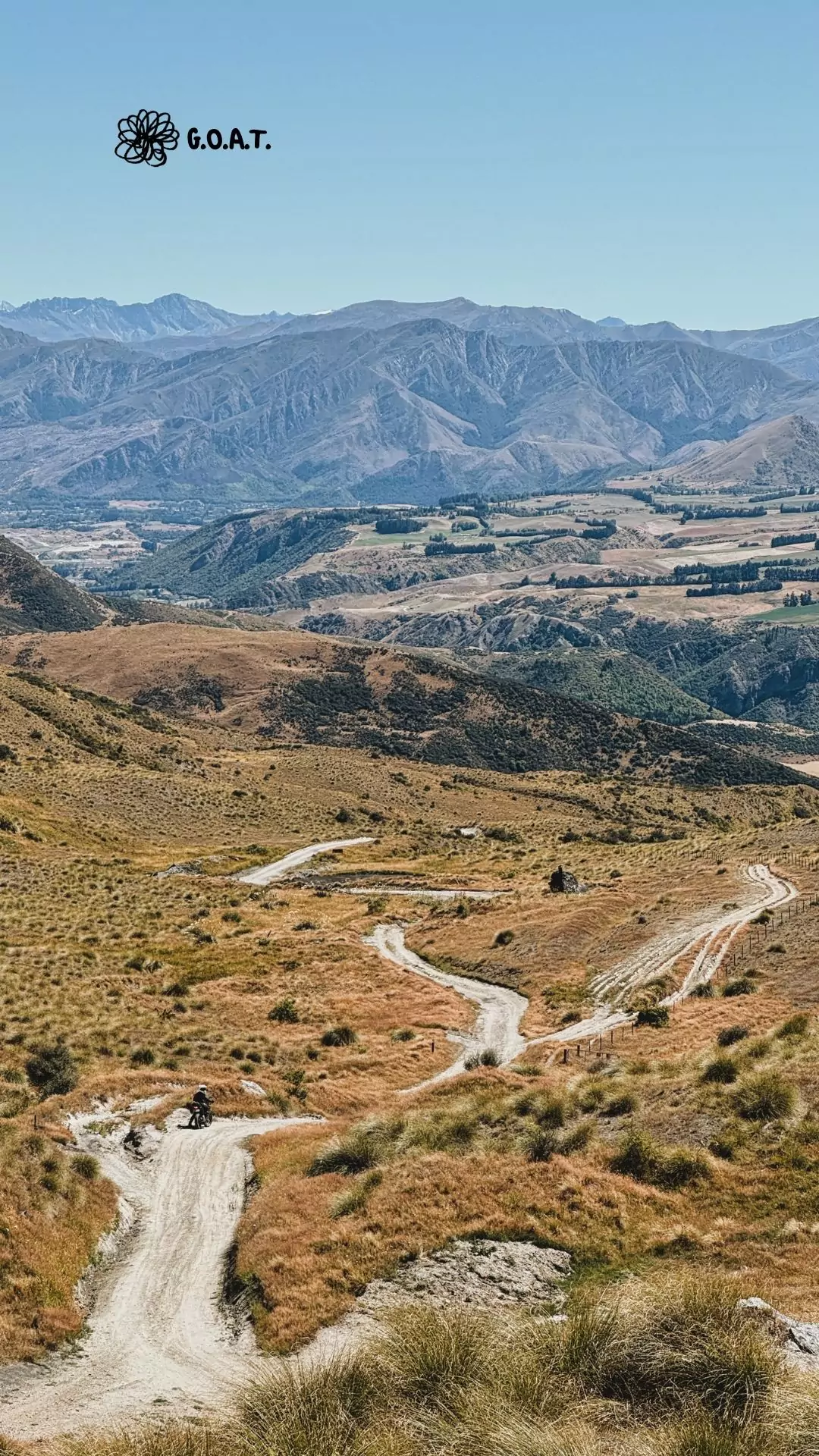 A female motorcyclist navigating a stunning off-road trail in Queenstown, part of the GOAT experience – an exclusive motorcycle tour for women led by experienced riders and supported by expert guides.