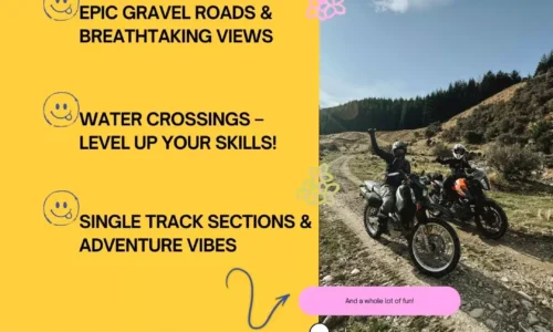 A female motorcyclist navigating a stunning off-road trail in Queenstown, part of the GOAT experience – an exclusive motorcycle tour for women led by experienced riders and supported by expert guides.